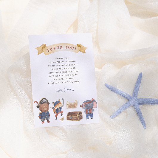 Carte De Remerciements Pirate Animaux Garçon fête d'anniversaire