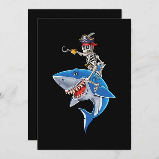 Carte De Remerciements Piratesque squelette chevauchant un requin Garçons (Devant / Derrière)