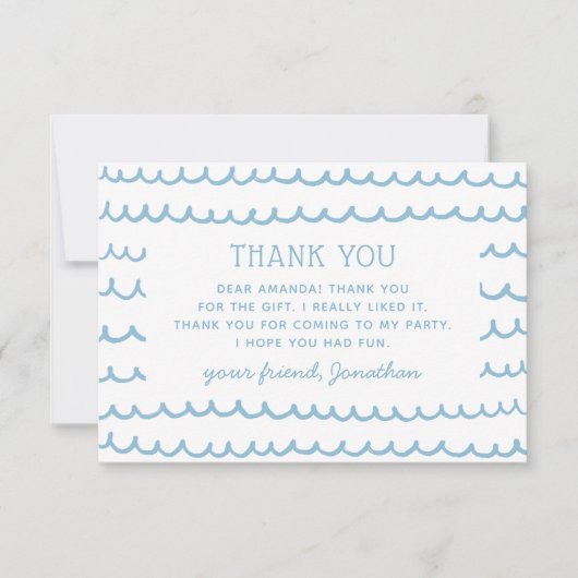 Carte De Remerciements Piscine et plage Vagues bleu marine | Anniversaire (Devant)