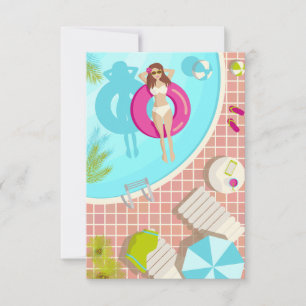 Carte De Remerciements Piscine fille en bikini blanc plage d'été