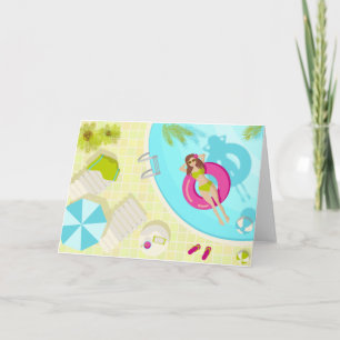 Carte De Remerciements Piscine fille en bikini plage d'été