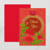 Carte De Remerciements Pivoine rouge de style chinois (Devant / Derrière)