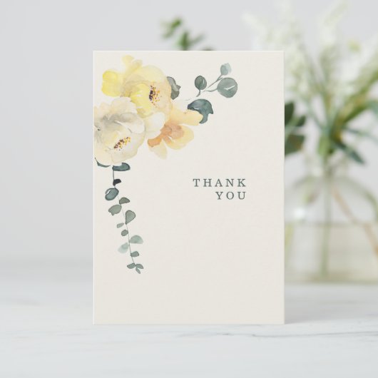 Carte De Remerciements Pivoines jaunes sarcelle et crème Obsèques Perte d (Debout devant)