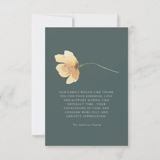 Carte De Remerciements Pivoines jaunes sarcelle et crème Obsèques Perte d (Dos)