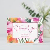 Carte De Remerciements Pivoines orange pêche rose élégantes pour une baby (Debout devant)