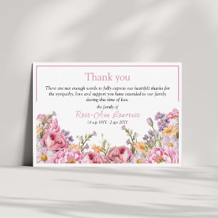 Carte De Remerciements Pivoines roses cadre floral funérailles