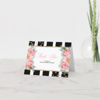 Pivoines roses et rayures noires Élégant remerciem