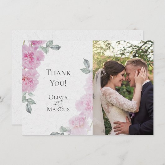 Carte De Remerciements Pivoines roses romantiques papier de riz BarefootB (Devant / Derrière)