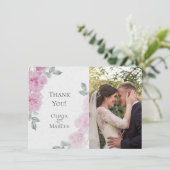 Carte De Remerciements Pivoines roses romantiques papier de riz BarefootB (Debout devant)