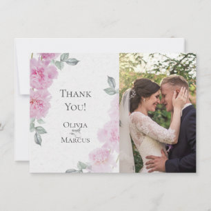 Carte De Remerciements Pivoines Roses Romantiques Papier de Riz BarefootB
