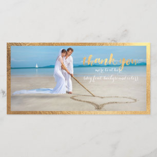Carte De Remerciements PixDezines fausse cadre or/merci photo mariage