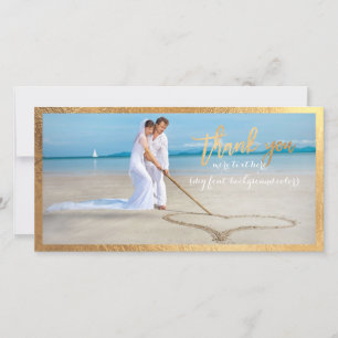 Carte De Remerciements PixDezines fausse cadre or/merci photo mariage