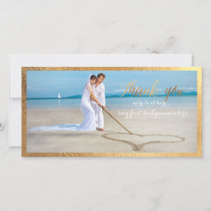 Carte De Remerciements PixDezines fausse cadre or/merci photo mariage