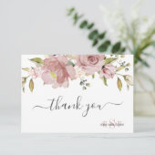 Carte De Remerciements PixDezines Monogram H2 Fleurs Rose Poussiéreuse (Debout devant)
