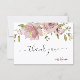 Carte De Remerciements PixDezines Monogram H2 Fleurs Rose Poussiéreuse