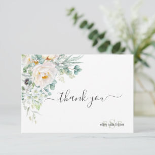 Carte De Remerciements PixDezines Monogramme Pivoines Anémone Aquarelle