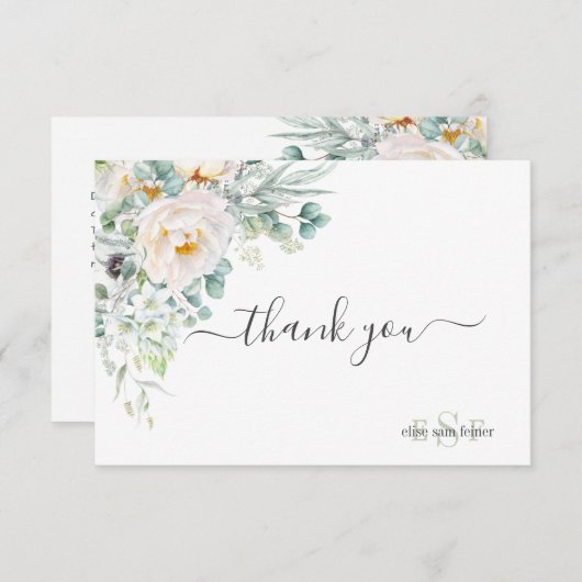 Carte De Remerciements PixDezines Monogramme Pivoines Anémone Aquarelle (Devant / Derrière)