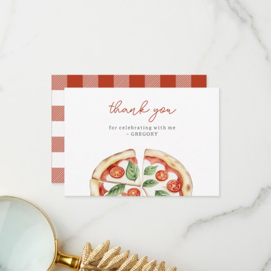 Carte De Remerciements Pizza Birthday (Devant/Arrière en situation)