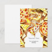 Carte De Remerciements Pizza d'anniversaire de fête simple (Devant / Derrière)