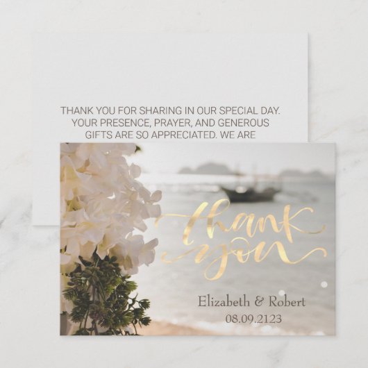 Carte De Remerciements Plage des Fleurs de Bateaux à Voile (Devant / Derrière)