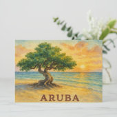Carte De Remerciements Plage Eagle Aruba Divi Tree Heure Dorée (Debout devant)