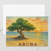 Carte De Remerciements Plage Eagle Aruba Divi Tree Heure Dorée (Devant / Derrière)