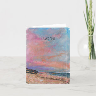 Carte De Remerciements Plage Lac Pink Blue Peinture