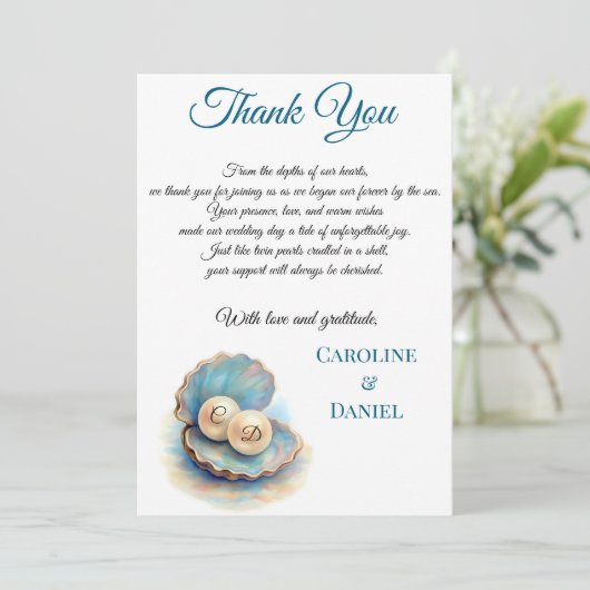 Carte De Remerciements Plage Mariage Pearls Shell Elégant thème Océan (Debout devant)