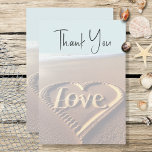 Carte De Remerciements Plage moderne avec Coeur Vellum Style Mariage<br><div class="desc">Ce design carte de remerciements mariage présente un coeur unique avec le mot amour gravé dans le sable d'une plage avec la marée molle et le ciel bleu dans l'arrière - plan. L'avant a un aspect vellum. Si unique ! Il fait partie de la Modern Beach avec Heart Mariage Suite...</div>