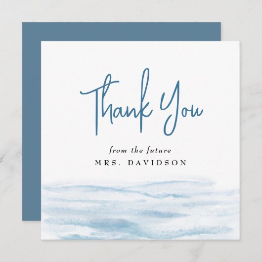 Carte De Remerciements Plage Océan Côte Dusty Fête des mariées bleue (Devant / Derrière)