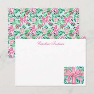 Carte De Remerciements Plage Preppy Rose & Green Palm Présente