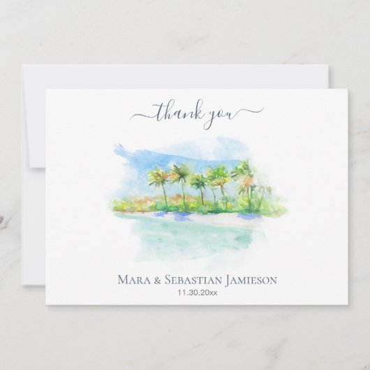 Carte De Remerciements *~* Plage tropicale exotique peinture AR7 Mariage (Devant)