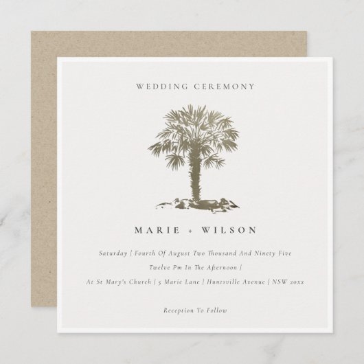 Carte De Remerciements Plage tropicale Palm Tree Dark Gold Mariage Invite (Devant / Derrière)