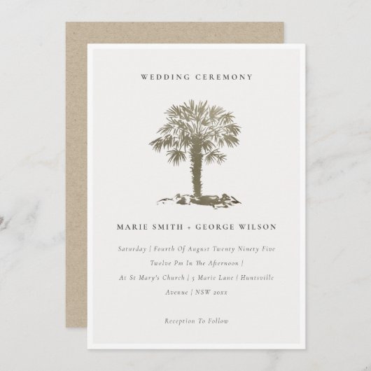 Carte De Remerciements Plage tropicale Palm Tree Dark Gold Mariage Invite (Devant / Derrière)