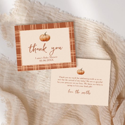 Carte De Remerciements Plaid Automne Un Petit Baby shower Citrouille Plat