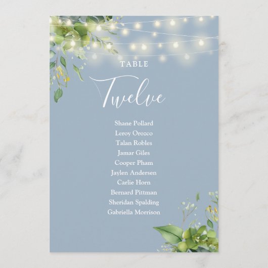 Carte De Remerciements Plan de siège bleu Dusty vert Numéro de tableau (Dos)