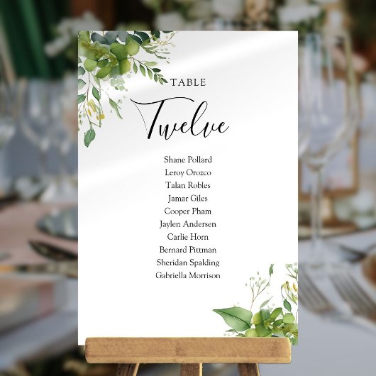 Carte De Remerciements Plan Floral de verdure Numéro de tableau