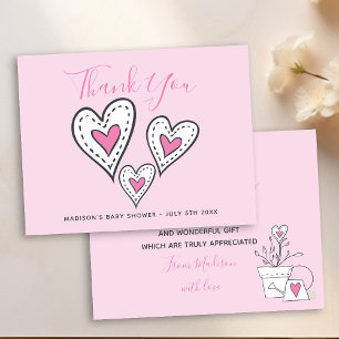 Carte De Remerciements Plante en pot avec coeurs d'amour roses pour Baby