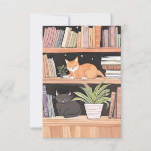 Carte De Remerciements Plantes, Chats Et Livres - Boisson Chat esthétique