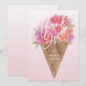 Carte de remerciements plat à cône de glace floral (Devant / Derrière)