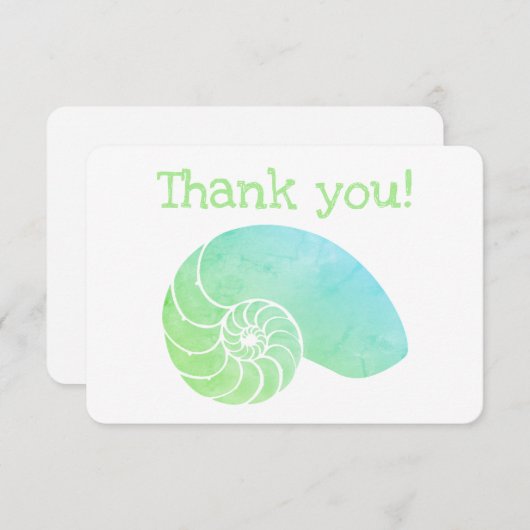 Carte de remerciements plat bleu vert Nautilus (Devant / Derrière)