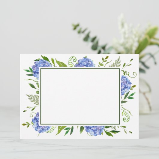 Carte de remerciements plat Blue Hydrangeas (Debout devant)