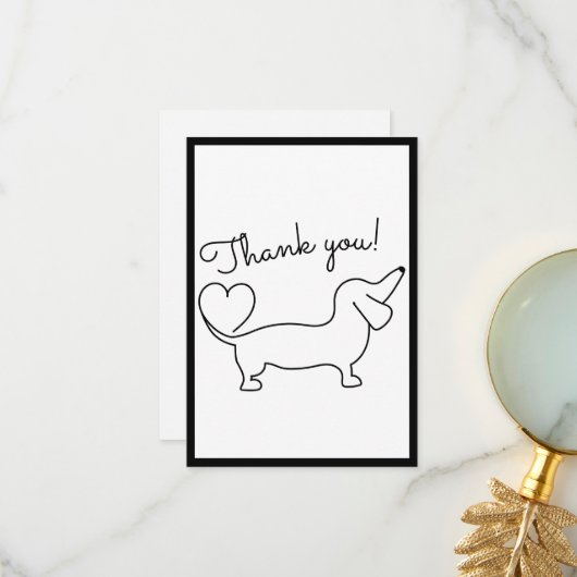 Carte de remerciements plat Dachshund à main migno (Devant/Arrière en situation)