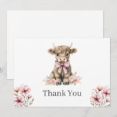 Carte de remerciements plat de vache rose Highland (Devant / Derrière)