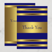 Carte de remerciements plat en or bleu marine (Devant / Derrière)