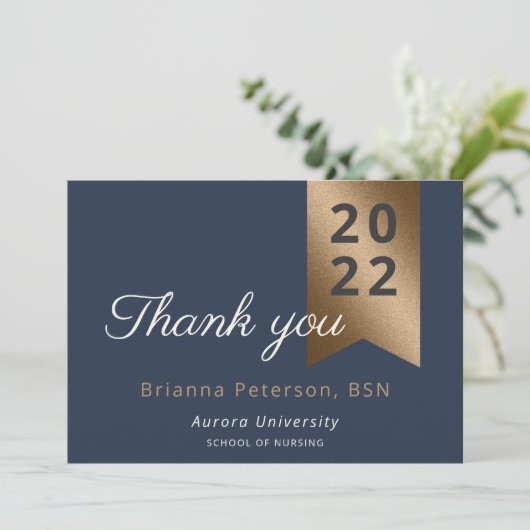 Carte de remerciements plat Faux Foil de la Marine (Debout devant)