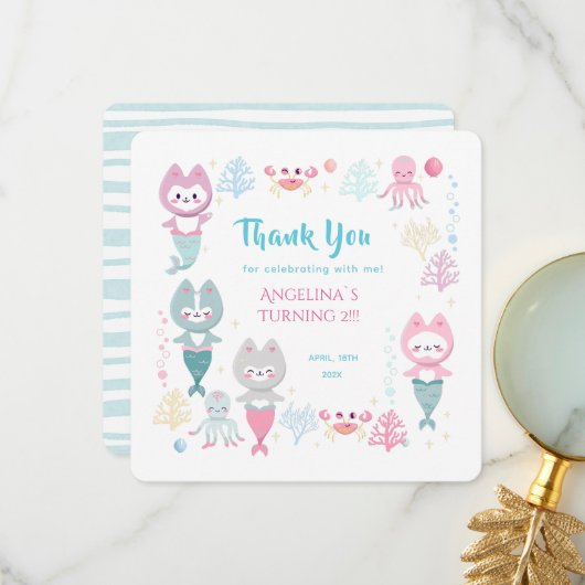 Carte de remerciements plat pour 3ème anniversaire (Devant/Arrière en situation)