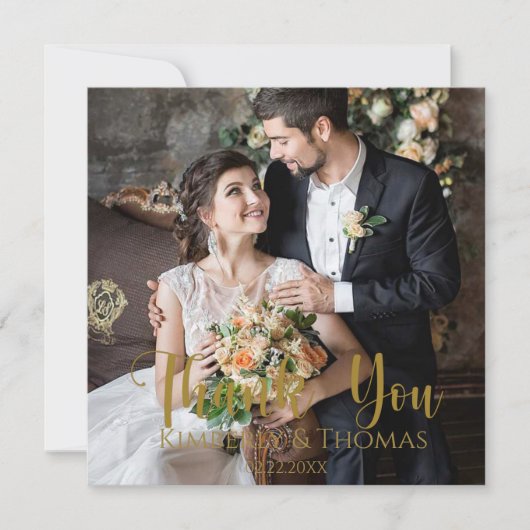 Carte de remerciements plat simple Mariage de scri (Devant)