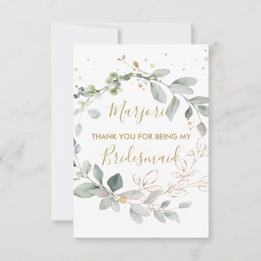 Carte de remerciements plat vert et or feuilles d' (Devant)