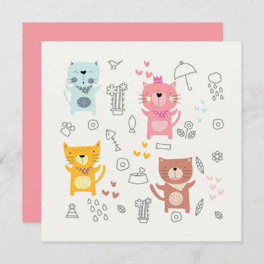 CARTE DE REMERCIEMENTS PLATE : CHATS MIGNONS (Devant / Derrière)